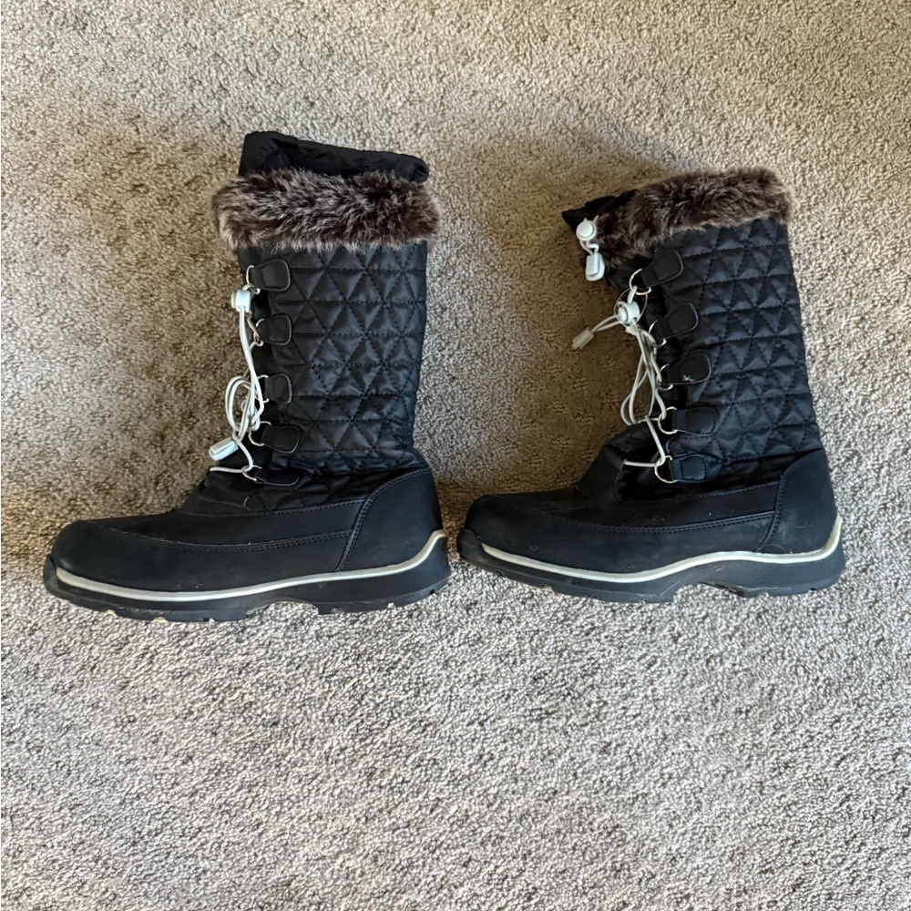 Lands' End Black Quilted Winter Boots with Fur Trim